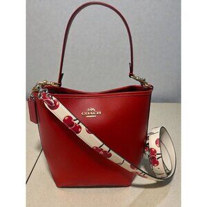 Coach City Bucket Bag CT801Bold Red Pebbled Leather Brass Convertible Tote NWOT